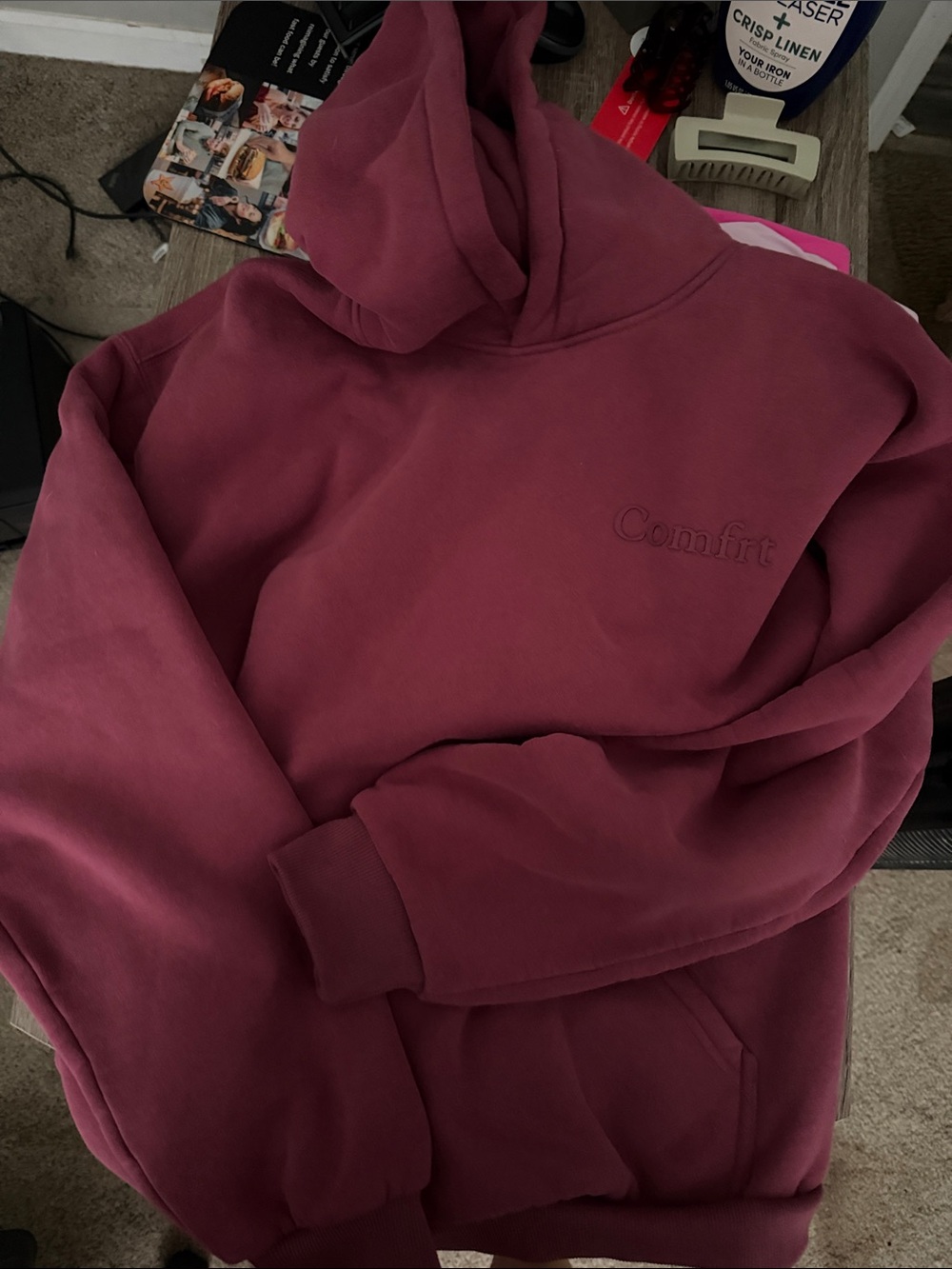 Comfort Crewneck Sweater Hoodie in Deep Mauve for Women